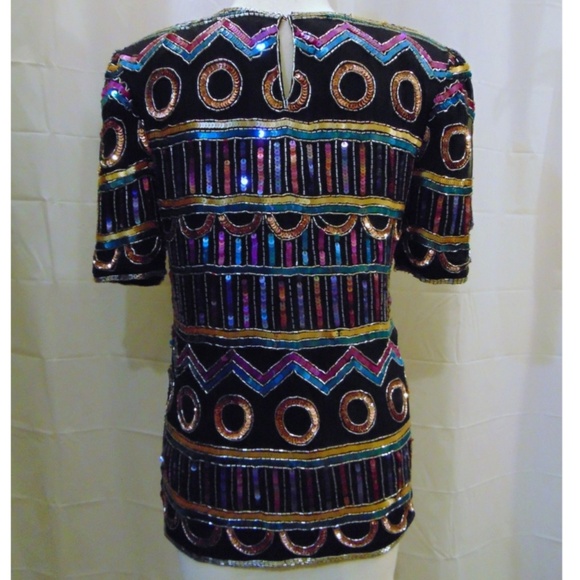 Vintage Laurence Kazar Sequin Evening Top Sz S - Picture 4 of 5